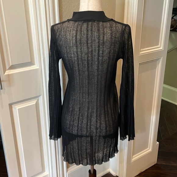 Zara Semi Sheer Rib Knit Longline Polo Black M - Picture 7 of 10